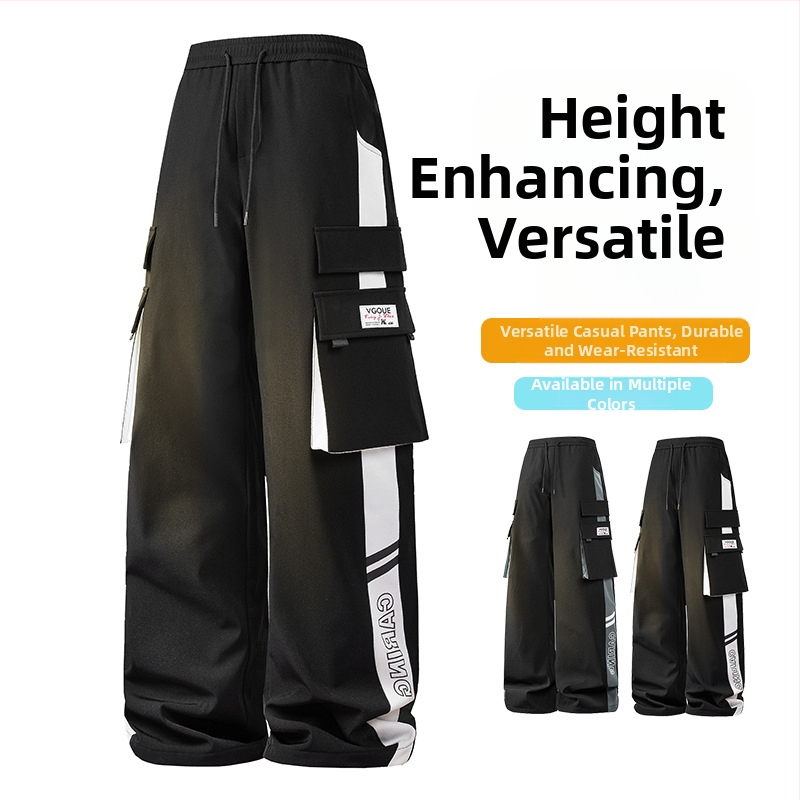 Vīriešu ikdienas darbinieku bikses ar sānu svītru, taisa piegriezuma, 100% poliesters, elpojošas un vēja izturīgas, piemērotas pavasarim un rudenim