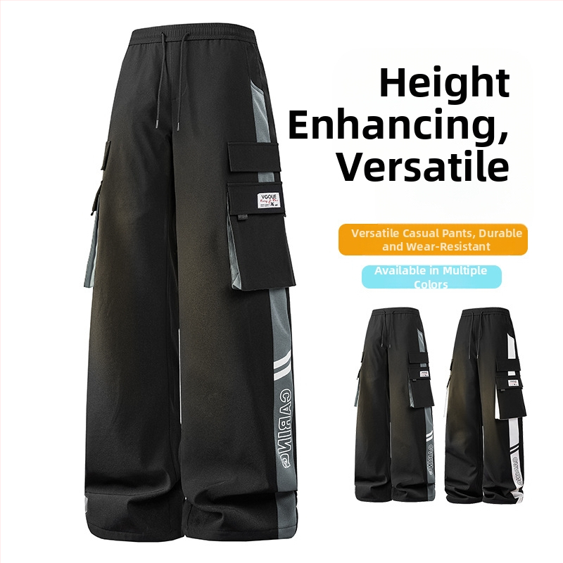 Vīriešu ikdienas darbinieku bikses ar sānu svītru, taisa piegriezuma, 100% poliesters, elpojošas un vēja izturīgas, piemērotas pavasarim un rudenim