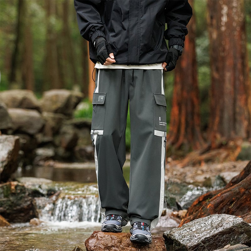 Vīriešu ikdienas darbinieku bikses ar sānu svītru, taisa piegriezuma, 100% poliesters, elpojošas un vēja izturīgas, piemērotas pavasarim un rudenim