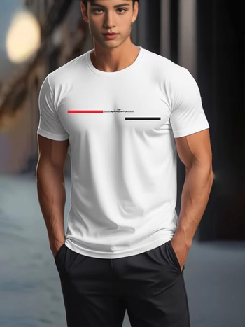 Ανδρικό T‑shirt με 3D ψηφιακή εκτύπωση γραμμάτων, στρογγυλή λαιμόκοψη, κοντά μανίκια, πολυεστερικό ύφασμα γρήγορο στέγνωμα, χαλαρή γραμμή