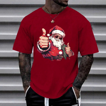 Ανδρικό T‑shirt σε στυλ street hip hop με 3D εκτύπωση Άγιου Βασίλη, καλλιτεχνικός μοτίβος καρτούν, διαπνέον ύφασμα, κοντά μανίκια, στενός γραμμής, street hip hop στυλ (3D εκτύπωση Άγιου Βασίλη; cartoon μοτίβο; 96% πολυεστέρας; διαπνοή ύφασμα; 150 g ύφασμα)