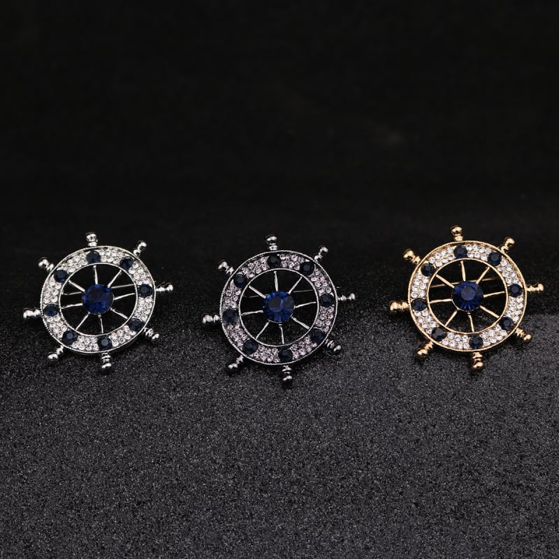 Ženkliukas su rudder motyvu ir laivo ankro motyvu, lydinys, unisex, rhinestone akcentai