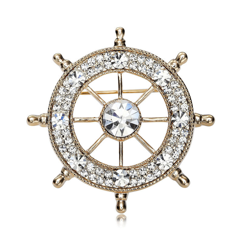 Ženkliukas su rudder motyvu ir laivo ankro motyvu, lydinys, unisex, rhinestone akcentai