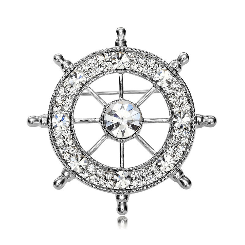 Ženkliukas su rudder motyvu ir laivo ankro motyvu, lydinys, unisex, rhinestone akcentai