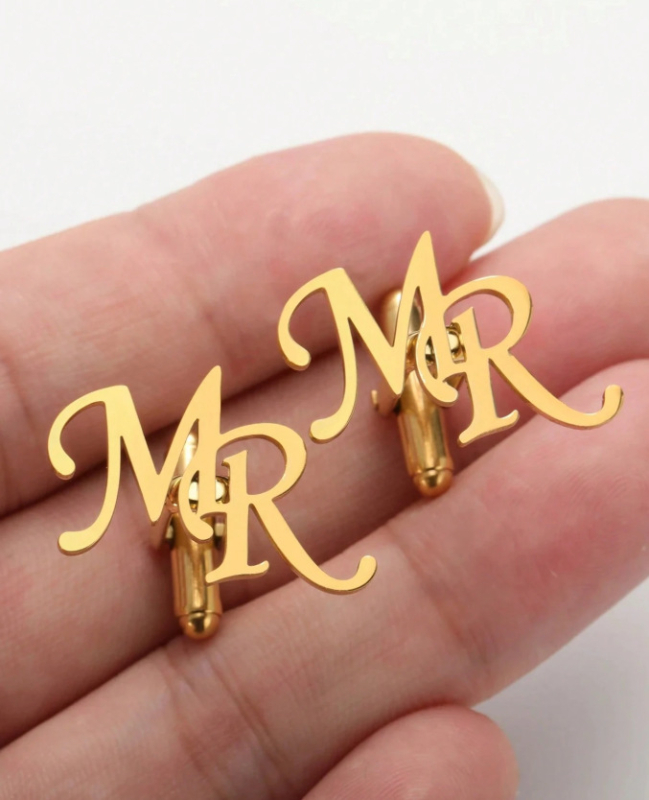 Gumbi za manžete s prilagođenim imenom — slova, 304 nehrđajući čelik, 18K pozlata