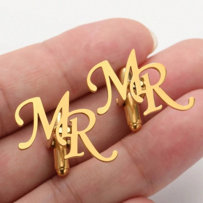 Gumbi za manžete s prilagođenim imenom — slova, 304 nehrđajući čelik, 18K pozlata