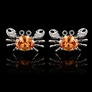 Маншетни копчета с форма на рак, инкрустирани с кристали циркон, луксозен унисекс аксесоар за риза.