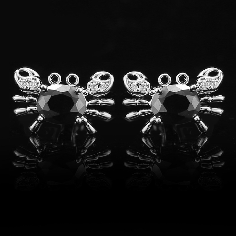 Κουμπάκια μανικιών σε σχήμα καβουριού, διακοσμημένα με ζιρκόν κρύσταλλα, υψηλής ποιότητας αξεσουάρ για πουκάμισο, unisex.