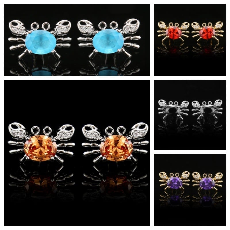 Κουμπάκια μανικιών σε σχήμα καβουριού, διακοσμημένα με ζιρκόν κρύσταλλα, υψηλής ποιότητας αξεσουάρ για πουκάμισο, unisex.