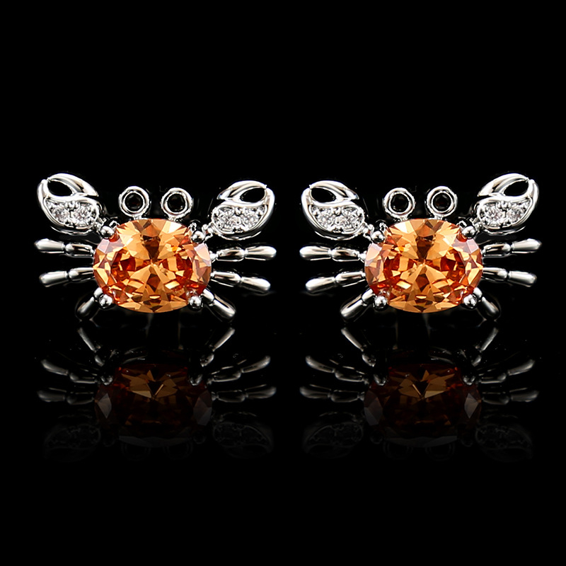 Κουμπάκια μανικιών σε σχήμα καβουριού, διακοσμημένα με ζιρκόν κρύσταλλα, υψηλής ποιότητας αξεσουάρ για πουκάμισο, unisex.