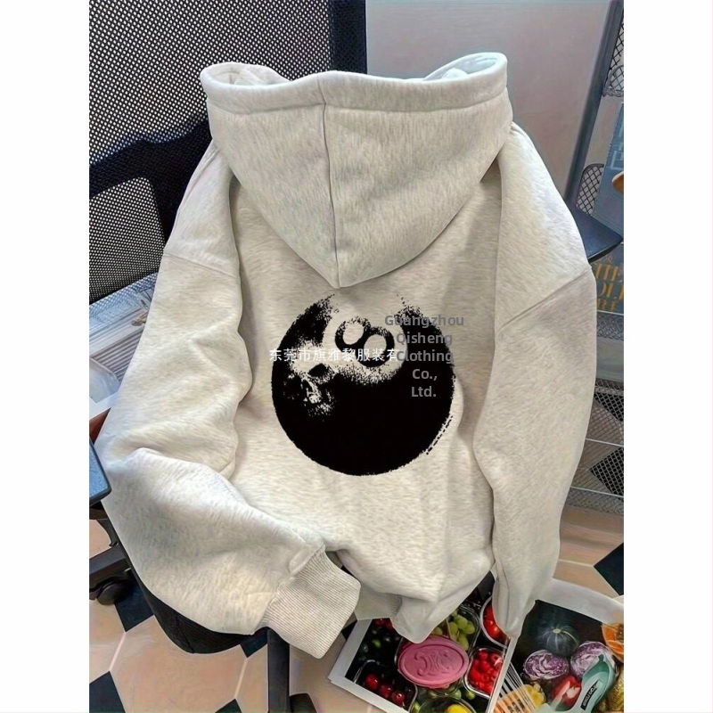 Korejas stila kapucēts džemperis ar bilarda rakstu, 96% kokvilna, 350–400 g, rudens sezona