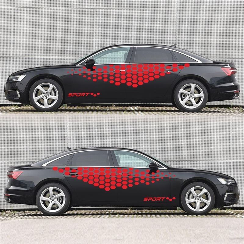 Autókarosszéria matrica – Kaleidi, rácsmintás, oldalsó csík, CST005, ragasztási típus