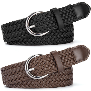 PU diržas su lydinio sagtimi, be skylės, plotis 2–4 cm, megztas vintage dizainas, universalus euro–amerikietiškas stilius