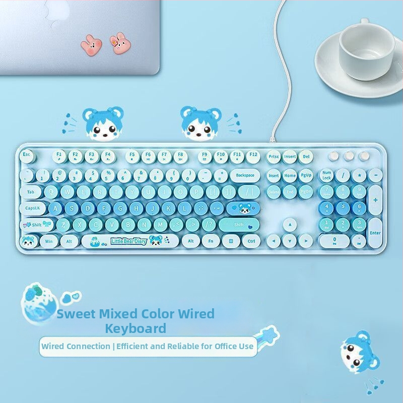 Nyúl témájú vezeték nélküli billentyűzet és egér szett, USB billentyűzet és USB egér, optikai 2000 DPI szenzor, ergonomikus kialakítás