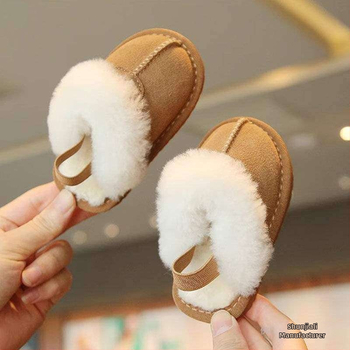 Papuci pentru copii cu căptușeală fleece, slip-on, calzi, anti-derapare, partea superioară din piele sintetică (12–36 luni)