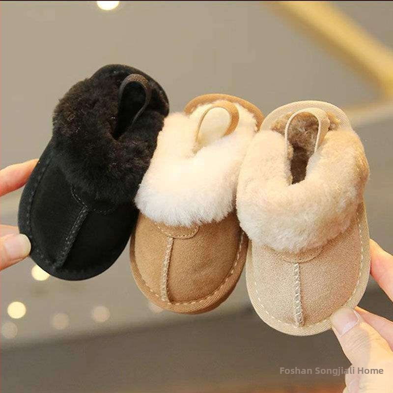 Detské papuče s fleecovou podšívkou, slip-on, teplé, protišmykové, vrchný materiál z syntetickej kože (12–36 mesiacov)