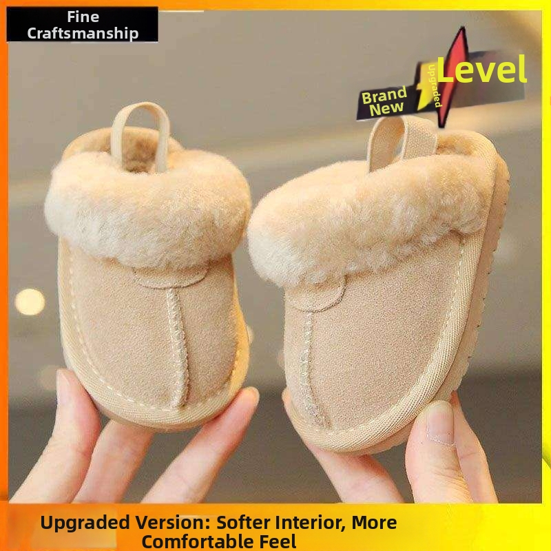 Papuci pentru copii cu căptușeală fleece, slip-on, calzi, anti-derapare, partea superioară din piele sintetică (12–36 luni)