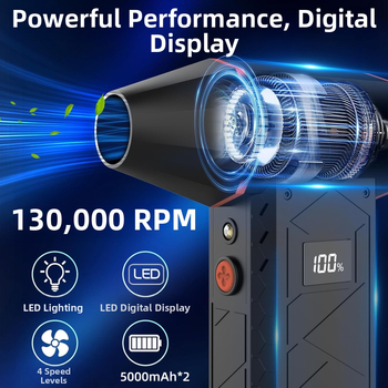 Ръчен преносим електрически турбо вентилатор с безчетков двигател, 6 лопатки, Li-Po батерия 6000mAh, 4 скорости, прахово издухване