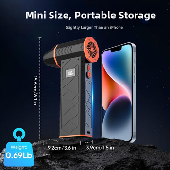 Φορητός ηλεκτρικός ανεμιστήρας τύπου τουρμπίνας με κινητήρα χωρίς ψήκτρες, 6 φτερά, μπαταρία Li-Po 6000mAh, 4 ταχύτητες, απομάκρυνση σκόνης