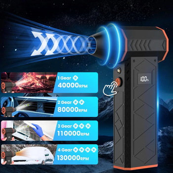 Φορητός ηλεκτρικός ανεμιστήρας τύπου τουρμπίνας με κινητήρα χωρίς ψήκτρες, 6 φτερά, μπαταρία Li-Po 6000mAh, 4 ταχύτητες, απομάκρυνση σκόνης