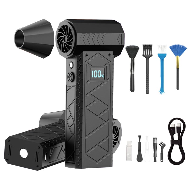 Ръчен преносим електрически турбо вентилатор с безчетков двигател, 6 лопатки, Li-Po батерия 6000mAh, 4 скорости, прахово издухване