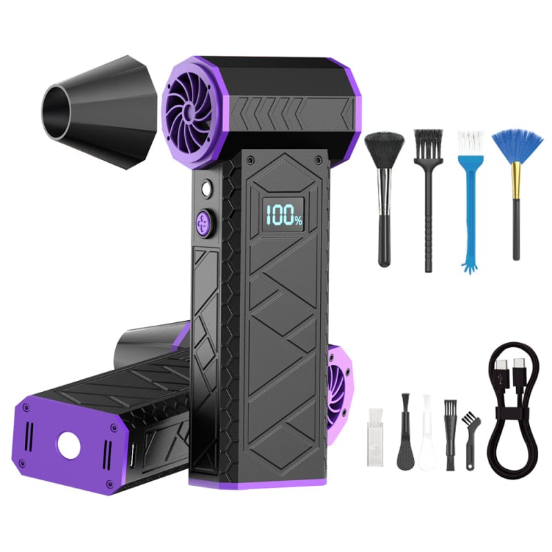 Ръчен преносим електрически турбо вентилатор с безчетков двигател, 6 лопатки, Li-Po батерия 6000mAh, 4 скорости, прахово издухване