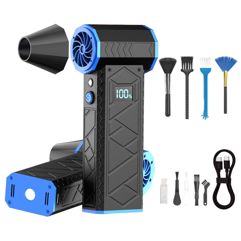 Ръчен преносим електрически турбо вентилатор с безчетков двигател, 6 лопатки, Li-Po батерия 6000mAh, 4 скорости, прахово издухване