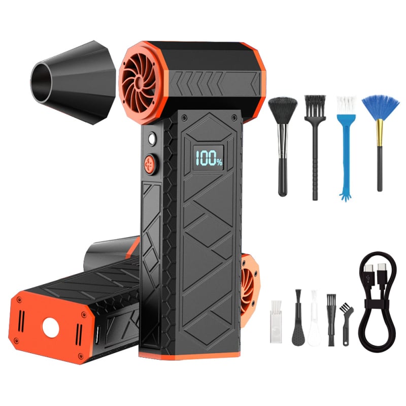Ръчен преносим електрически турбо вентилатор с безчетков двигател, 6 лопатки, Li-Po батерия 6000mAh, 4 скорости, прахово издухване