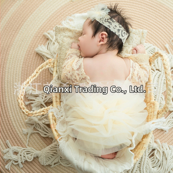 Φορμάκι νεογνών από δαντέλα με διχτυωτό ύφασμα, μακριά μανίκια, pull-over σχεδιασμός, για κορίτσια 0–1 ετών