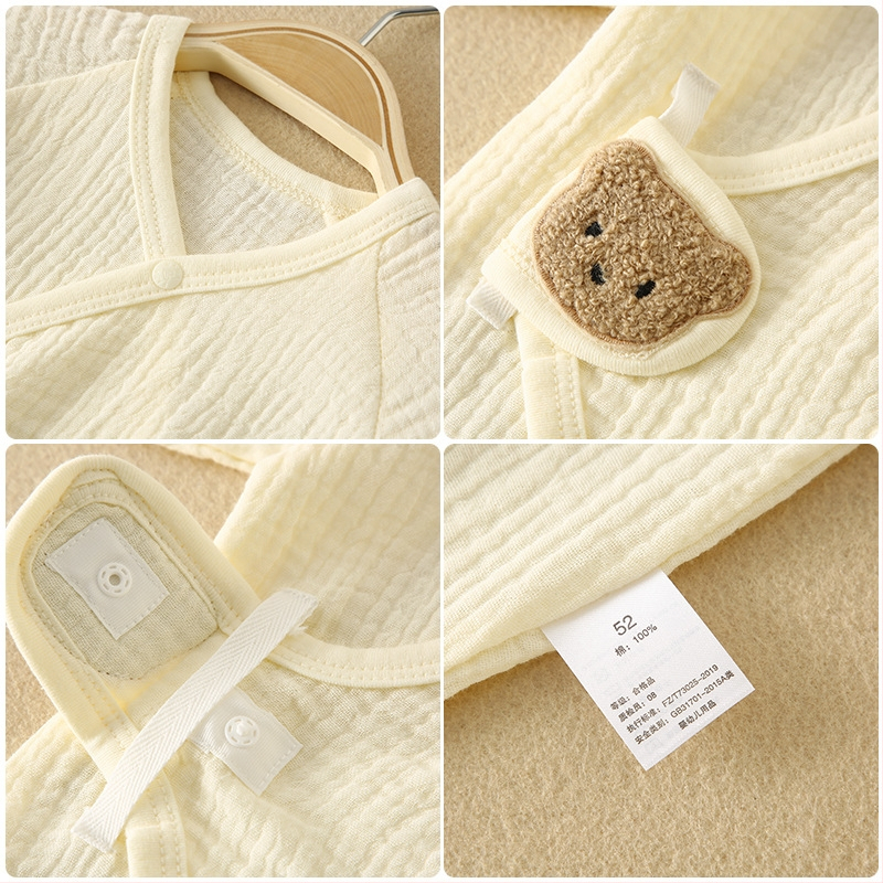 Novorodenecký bavlnený gáza overal s dlhými rukávmi, diagonálne zapínanie, tenký letný dizajn