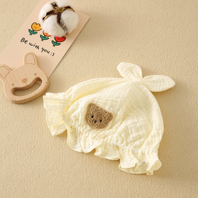 Zīdaiņu kokvilnas gāze romper ar garām piedurknēm, diagonāla aizdare, plāns vasaras modelis