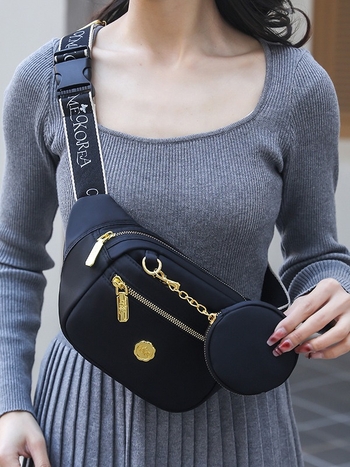 Τσάντα crossbody από νάιλον, αστικός απλός στυλ, άνοιξη 2024 έκδοση, φερμουάρ, εσωτερικές θήκες για κινητό και ταυτότητα