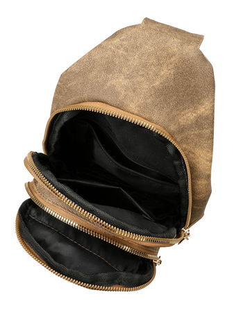 PU kožená chest bag crossbody s kovovými nitmi, viacero priehradok: vrecko na telefón, vrecko na dokumenty, priehradka so zipsom, ANCHI