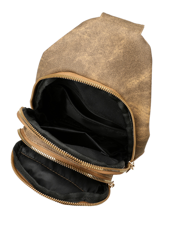 PU kožená chest bag crossbody s kovovými nitmi, viacero priehradok: vrecko na telefón, vrecko na dokumenty, priehradka so zipsom, ANCHI