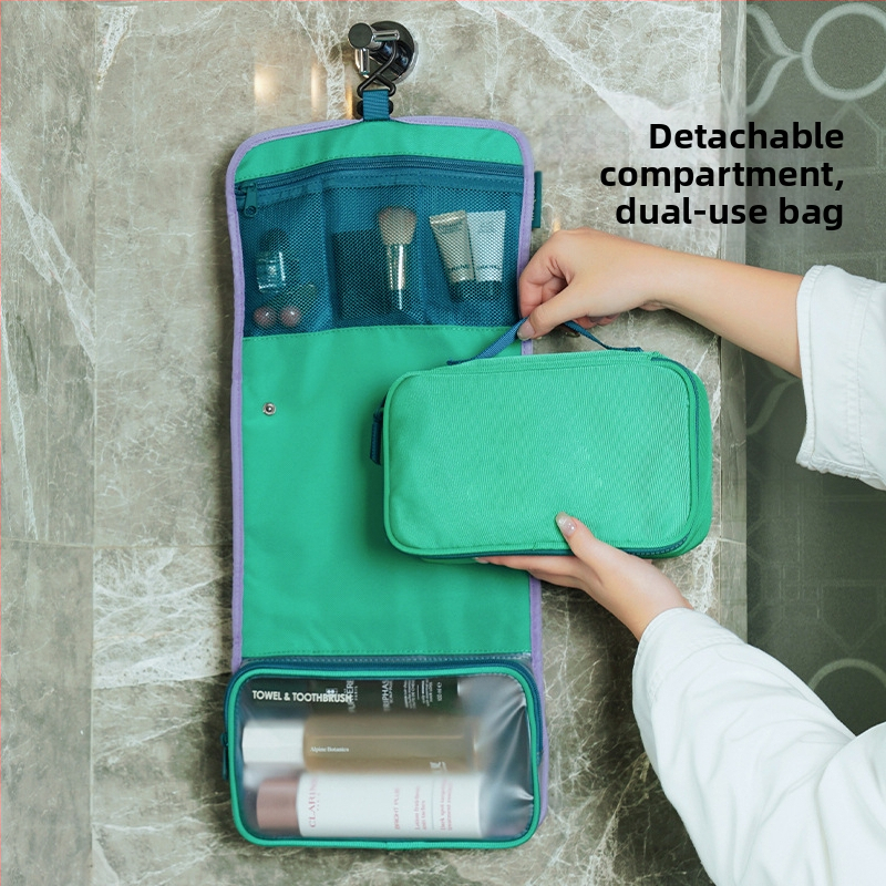 Портативна чанта за козметика и тоалетни с мокро/сухо разделение и закачалка за пътуване, голям капацитет – Полиестер, Многофункционална, За пътувания