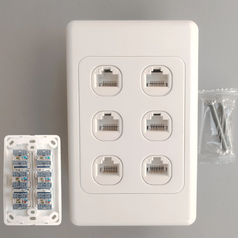 Austrālijas standarts 118 tips, 6 porta Cat6 Gigabit tīkla priekšējais panelis