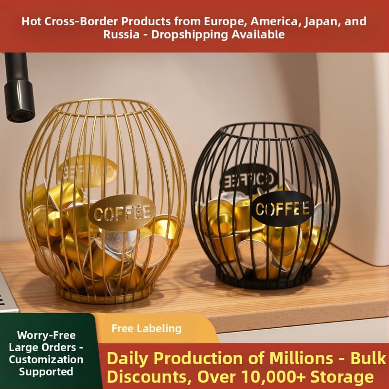 Θήκη αποθήκευσης καψουλών καφέ, Nordic στυλ, σφυρηλατημένο σίδερο, ανοιχτή προβολή σε πάγκο