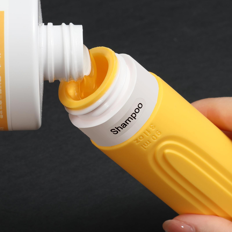 Комплект от 5 силиконови дозиращи бутилки – 90 ml капацитет, подходящи за пътуване, за шампоан, душ гел и лосион