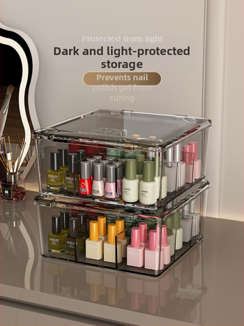 Θήκη αποθήκευσης βερνικιού νυχιών, PET, επιτραπέζια, χωρητικότητα 18 L, με καπάκι προστασίας από σκόνη, κινητή και με πολλαπλά διαμερίσματα