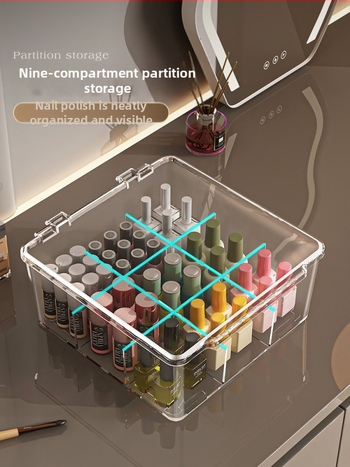 Θήκη αποθήκευσης βερνικιού νυχιών, PET, επιτραπέζια, χωρητικότητα 18 L, με καπάκι προστασίας από σκόνη, κινητή και με πολλαπλά διαμερίσματα