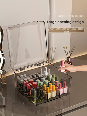 Θήκη αποθήκευσης βερνικιού νυχιών, PET, επιτραπέζια, χωρητικότητα 18 L, με καπάκι προστασίας από σκόνη, κινητή και με πολλαπλά διαμερίσματα