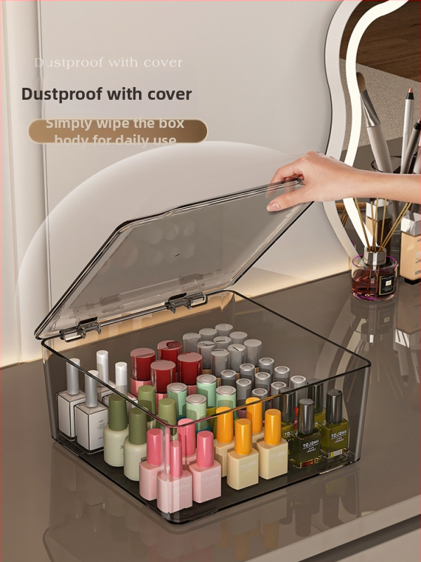 Box na uskladnenie lakov na nechty, PET, stolný, 18 L kapacita, prachotesný s viečkom, pohyblivý a skladateľný, viac priehradok