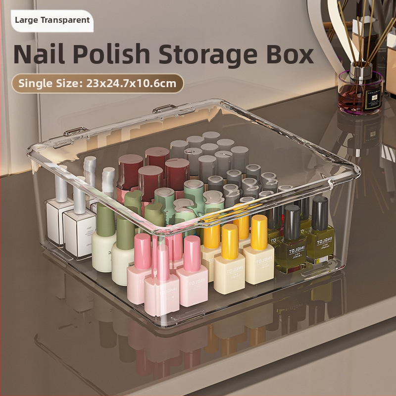 Θήκη αποθήκευσης βερνικιού νυχιών, PET, επιτραπέζια, χωρητικότητα 18 L, με καπάκι προστασίας από σκόνη, κινητή και με πολλαπλά διαμερίσματα