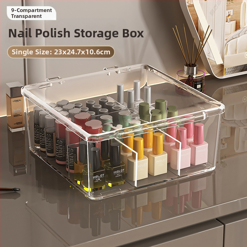 Θήκη αποθήκευσης βερνικιού νυχιών, PET, επιτραπέζια, χωρητικότητα 18 L, με καπάκι προστασίας από σκόνη, κινητή και με πολλαπλά διαμερίσματα