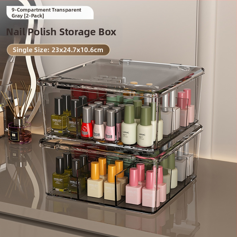 Θήκη αποθήκευσης βερνικιού νυχιών, PET, επιτραπέζια, χωρητικότητα 18 L, με καπάκι προστασίας από σκόνη, κινητή και με πολλαπλά διαμερίσματα