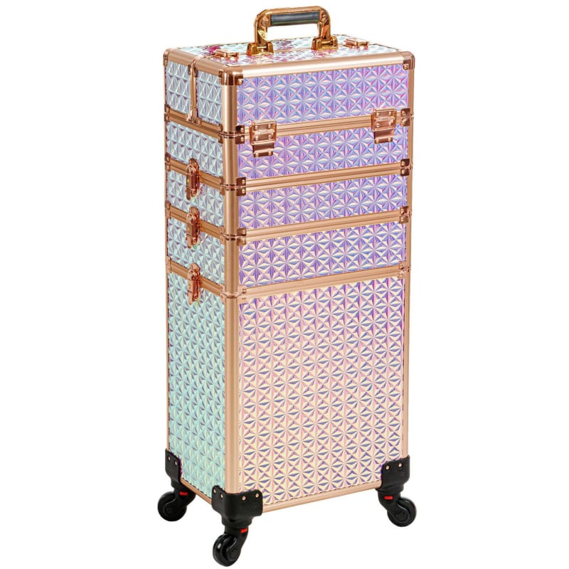 Caseră cosmetică multistrat, cadru din aluminiu, roți universale, strat extensibil, lacăt, 8 kg