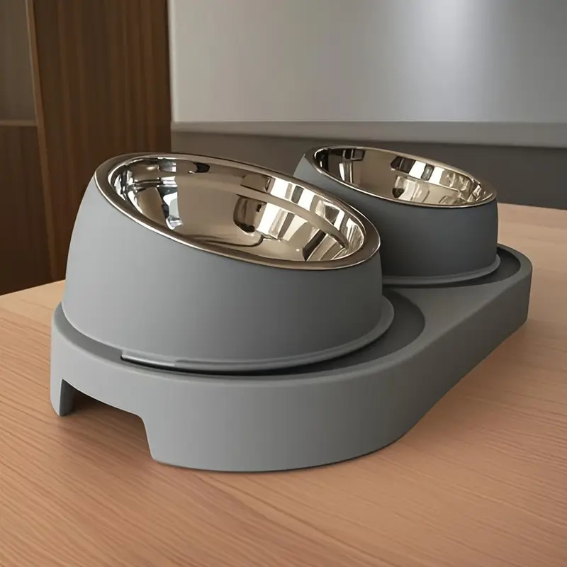 Dupla etetőtál rozsdamentes acélból, száraz–nedves elkülönítés, macskáknak és kutyáknak