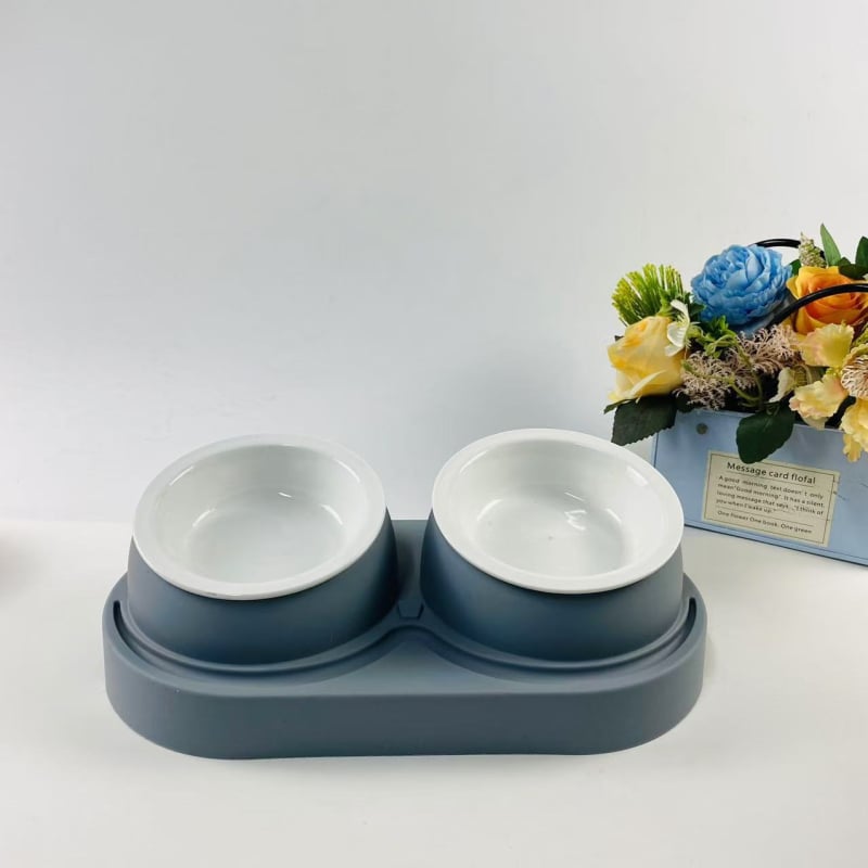 Dupla etetőtál rozsdamentes acélból, száraz–nedves elkülönítés, macskáknak és kutyáknak