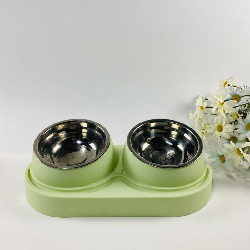 Dupla etetőtál rozsdamentes acélból, száraz–nedves elkülönítés, macskáknak és kutyáknak