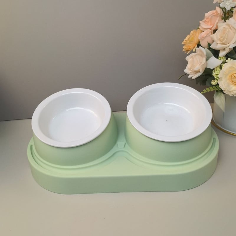 Dupla etetőtál rozsdamentes acélból, száraz–nedves elkülönítés, macskáknak és kutyáknak